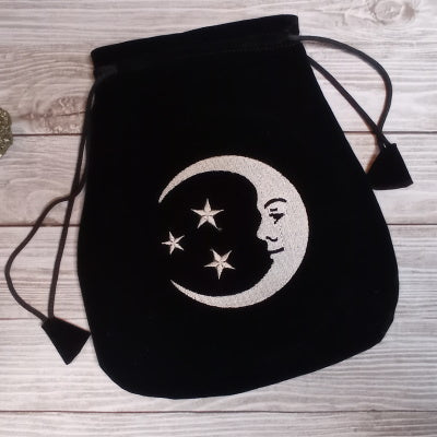 Bolsa Tarot Bordada Luna Creciente y Estrellas
