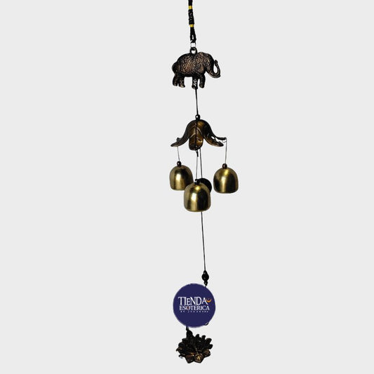 Campana de Viento Feng Shui con Elefante y Ganesha-Protección, Prosperidad y Buena Fortuna para el Hogar