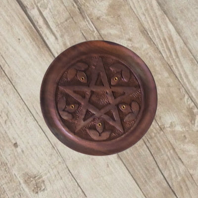 Porta Incienso de Madera Circular con Pentagrama