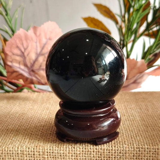 Esfera de Obsidiana Con Base de Madera
