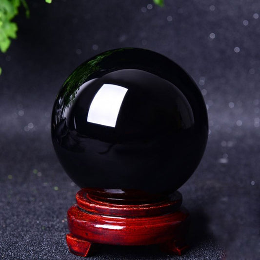 Esfera de Obsidiana Con Base de Madera