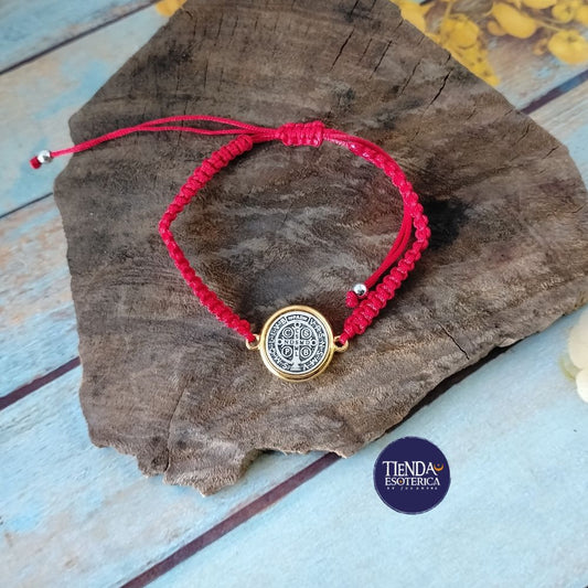 Pulsera de San Benito con Borde Dorado-Protección Espiritual, Amuleto de Fe y Energía Positiva