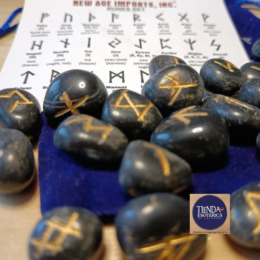Set de Runas de Turmalina Negra más Libro Explicativo