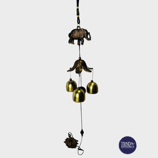 Campana de Viento Feng Shui con Elefante y Ganesha-Protección, Prosperidad y Buena Fortuna para el Hogar