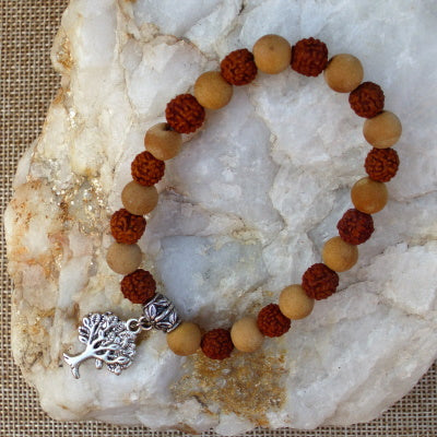 Pulsera Rudraksha Sándalo y Arbol de la Vida